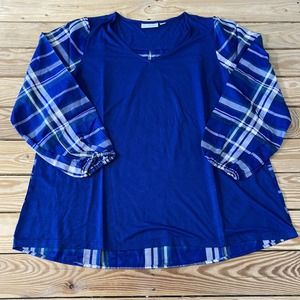 Belle by Kim Gravel Blue Plaid Long Sleeve Top